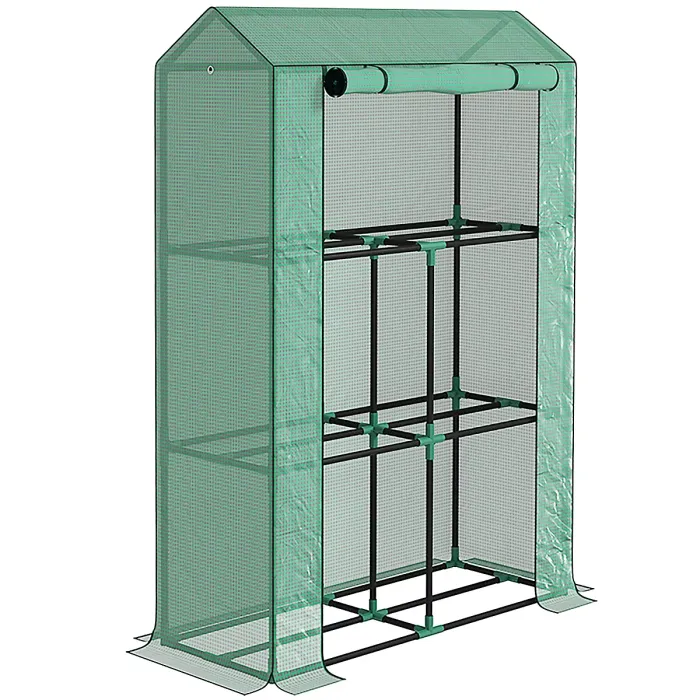 Chilli 40 x 100cm Three Shelf Steel Frame Greenhouse - Green
