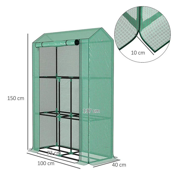 Chilli 40 x 100cm Three Shelf Steel Frame Greenhouse - Green