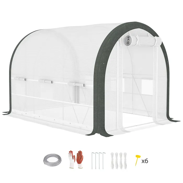 Chilli 3 x 2(m) Walk-In Tunnel Greenhouse, with Accessories - White