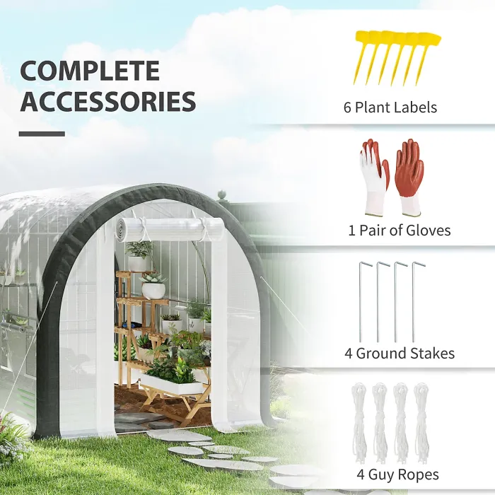 Chilli 3 x 2(m) Walk-In Tunnel Greenhouse, with Accessories - White