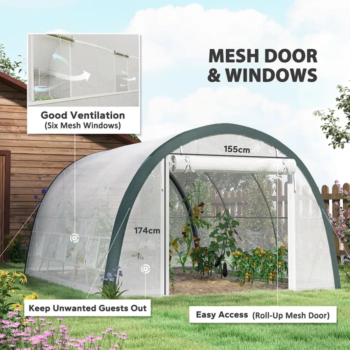 Chilli 4 x 3(m) Walk-In Tunnel Greenhouse, with Accessories - White