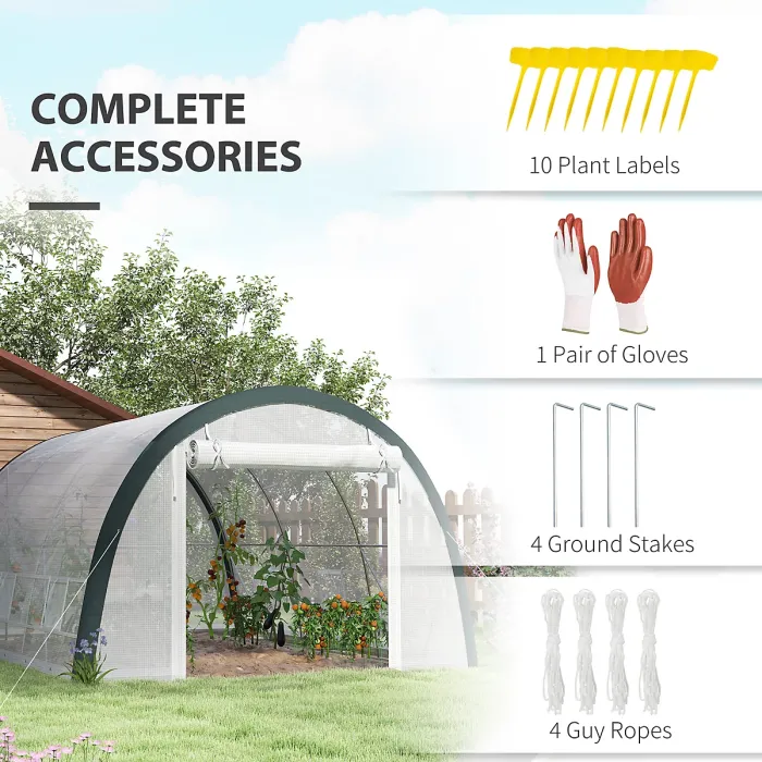 Chilli 4 x 3(m) Walk-In Tunnel Greenhouse, with Accessories - White