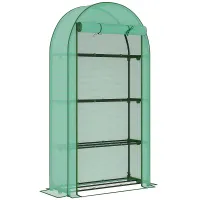 Chilli 4 Tier Mini Greenhouse with Reinforced PE Cover, Portable Small Greenhouse with Roll-Up Door, 105 x 45 x 160cm, Green