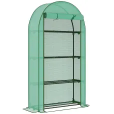Chilli 4 Tier Mini Greenhouse with Reinforced PE Cover, Portable Small Greenhouse with Roll-Up Door, 105 x 45 x 160cm, Green