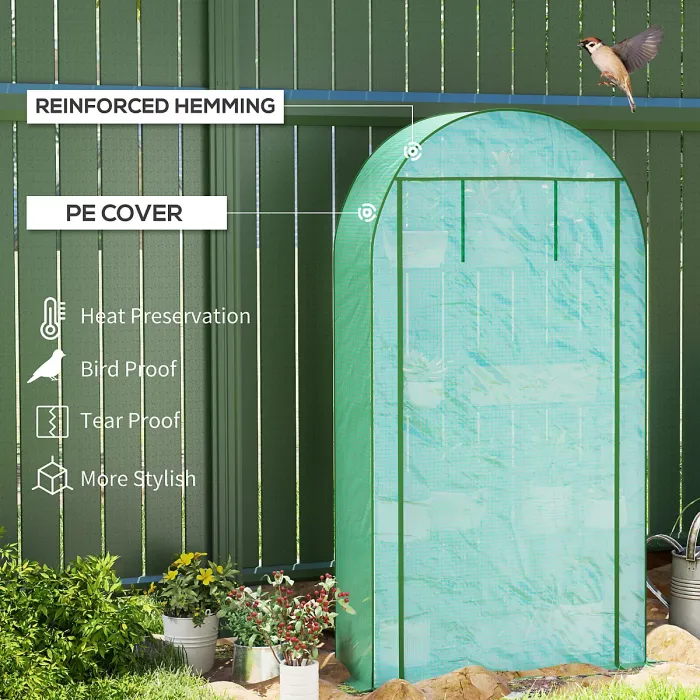 Chilli 4 Tier Mini Greenhouse with Reinforced PE Cover, Portable Small Greenhouse with Roll-Up Door, 105 x 45 x 160cm, Green