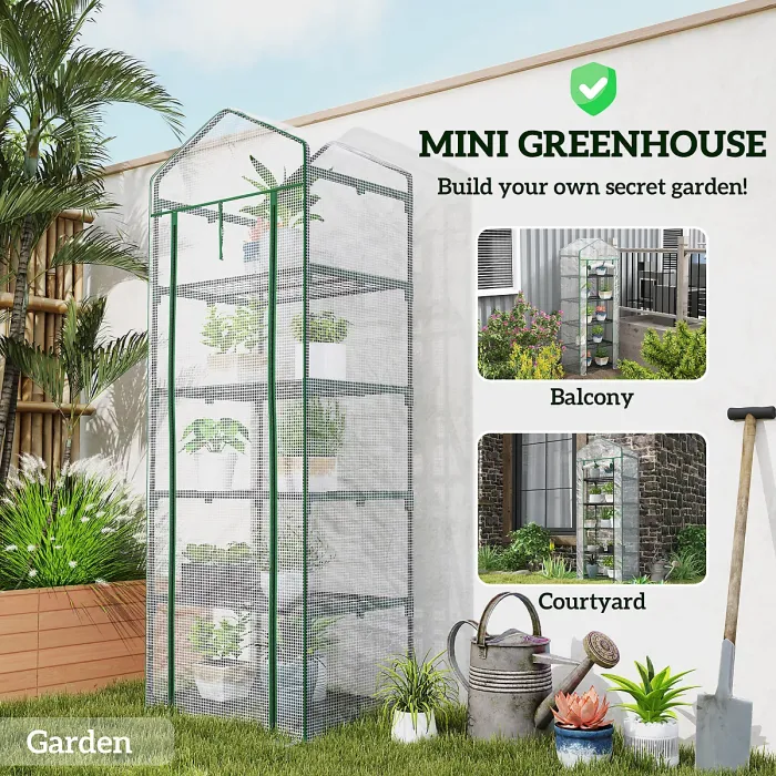 Chilli 193cm Five Shelf Mini Greenhouse - White