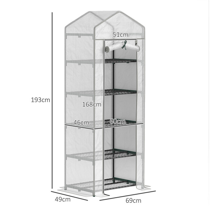 Chilli 193cm Five Shelf Mini Greenhouse - White