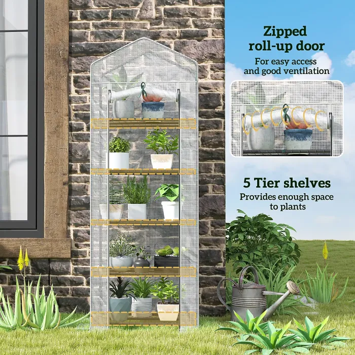 Chilli 193cm Five Shelf Mini Greenhouse - White