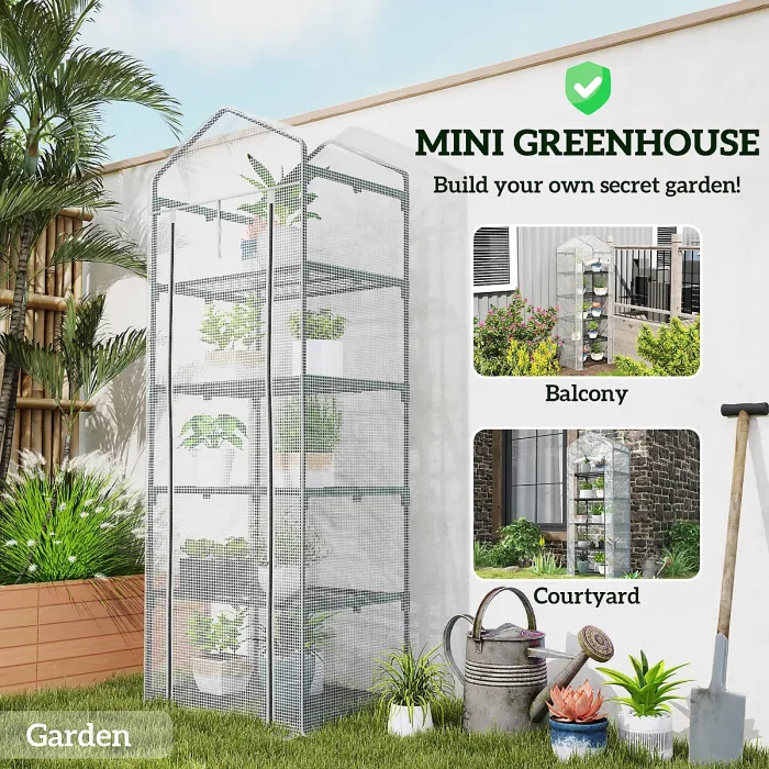 Chilli 193cm Five Shelf Mini Greenhouse - White