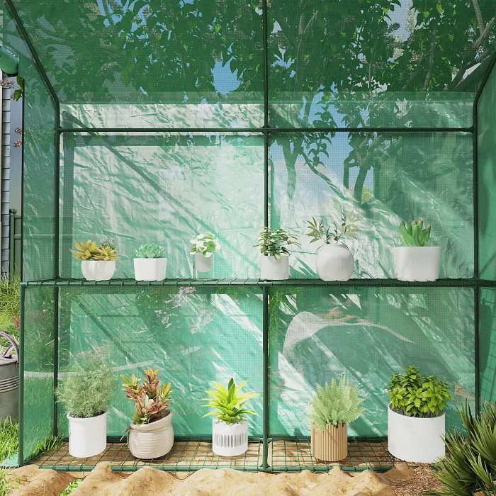 Chilli 120 x 186cm Walk-In Greenhouse, with Shelves - Green