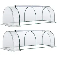 Chilli Set of 2 Tunnel Greenhouse, Green Grow House with Roll-up Door, Steel Frame, Plastic Cover for Garden, Outdoor