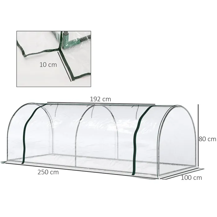 Chilli Set of 2 Tunnel Greenhouse, Green Grow House with Roll-up Door, Steel Frame, Plastic Cover for Garden, Outdoor
