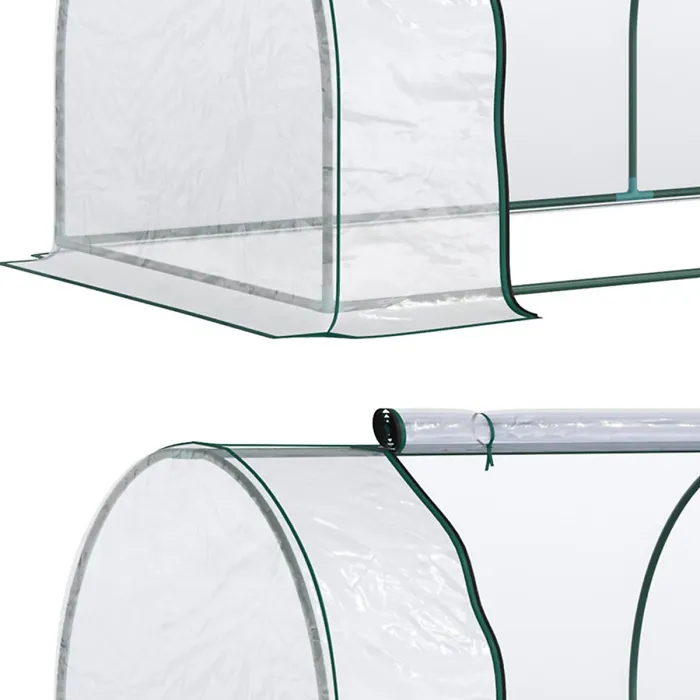 Chilli Set of 2 Tunnel Greenhouse, Green Grow House with Roll-up Door, Steel Frame, Plastic Cover for Garden, Outdoor