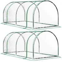 Chilli Set of 2 Tunnel Greenhouse, Green Grow House with Roll-up Door, Steel Frame, Plastic Cover for Garden, Outdoor