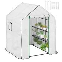 Chilli 143 x 140cm Walk-In Greenhouse, with Accessories - White