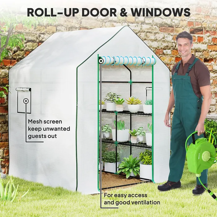 Chilli 143 x 140cm Walk-In Greenhouse, with Accessories - White