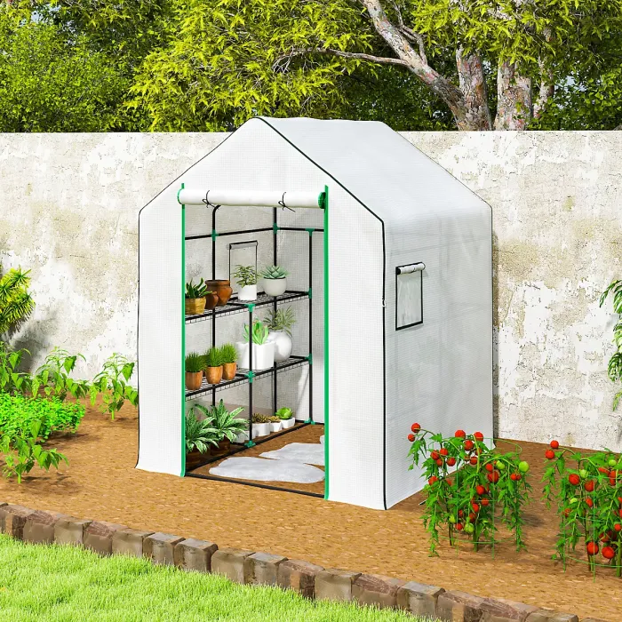 Chilli 143 x 140cm Walk-In Greenhouse, with Accessories - White