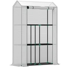 Chilli 40 x 100cm Three Shelf Steel Frame Greenhouse - White