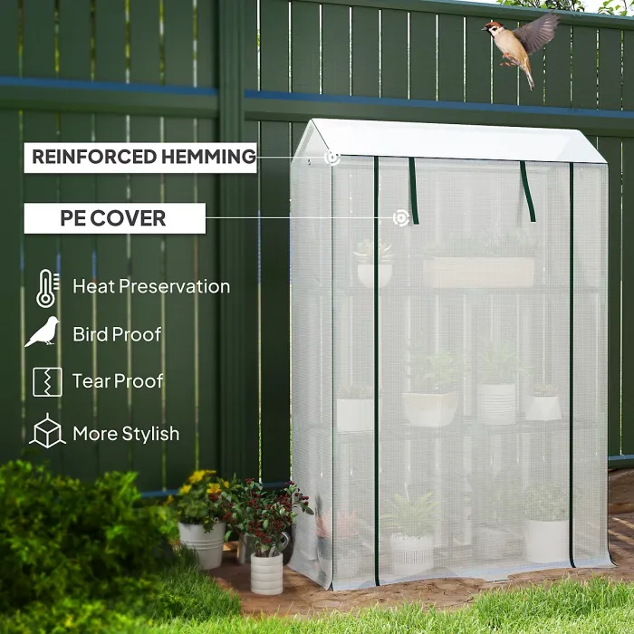 Chilli 40 x 100cm Three Shelf Steel Frame Greenhouse - White