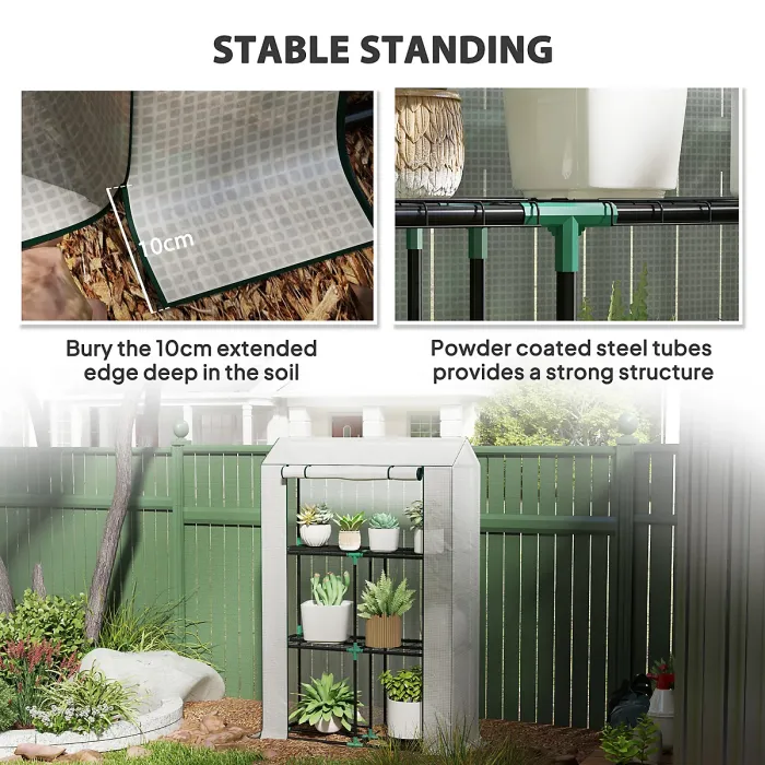 Chilli 40 x 100cm Three Shelf Steel Frame Greenhouse - White