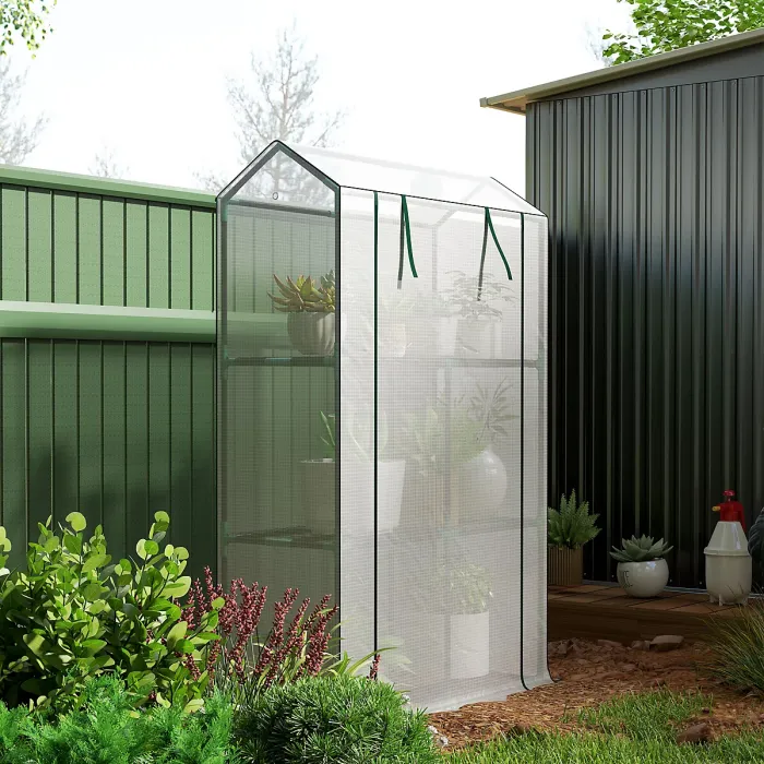 Chilli 40 x 100cm Three Shelf Steel Frame Greenhouse - White