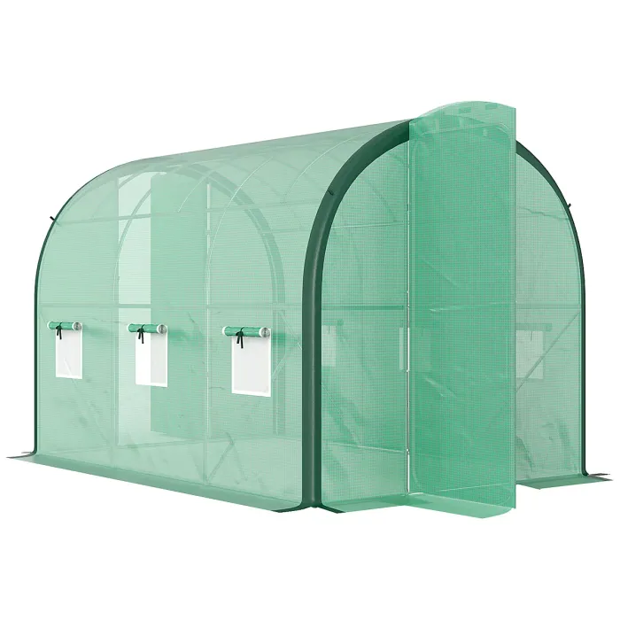 Chilli 3 x 2(m) Polytunnel Greenhouse, with Windows and Doors - Green