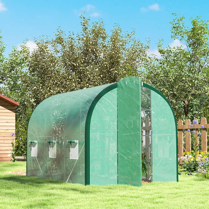 Chilli 3 x 2(m) Polytunnel Greenhouse, with Windows and Doors - Green