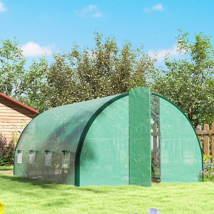 Chilli 4 x 3(m) Polytunnel Greenhouse, with Windows and Doors - Green