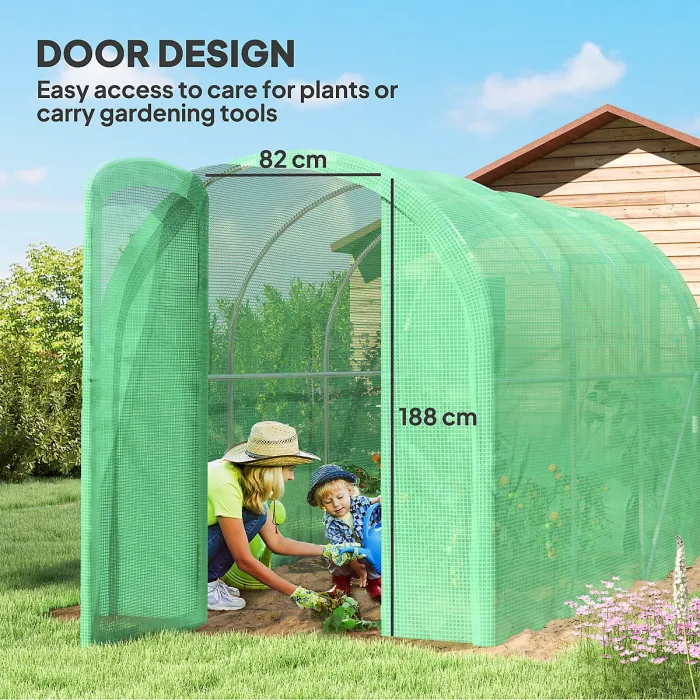 Chilli 3 x 2 x 2m Polytunnel Greenhouse with Hinged Door, Walk-in Grow House Tent with PE Cover and Galvanised Steel Frame, Green