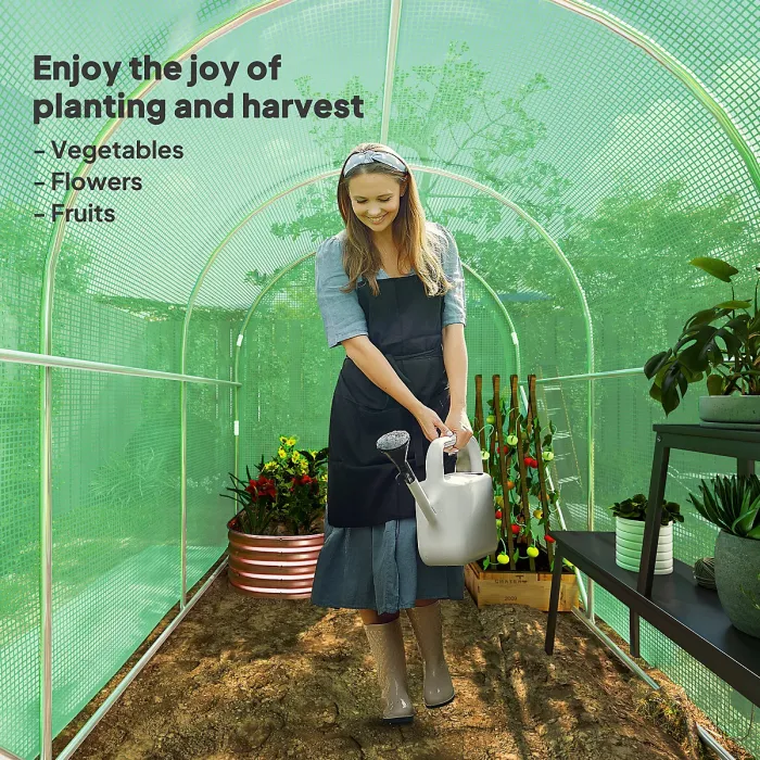 Chilli 3 x 2 x 2m Polytunnel Greenhouse with Hinged Door, Walk-in Grow House Tent with PE Cover and Galvanised Steel Frame, Green