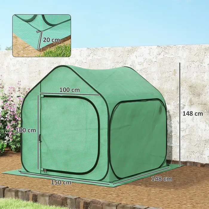 Chilli 150 x 148cm Pop-Up Greenhouse - Green