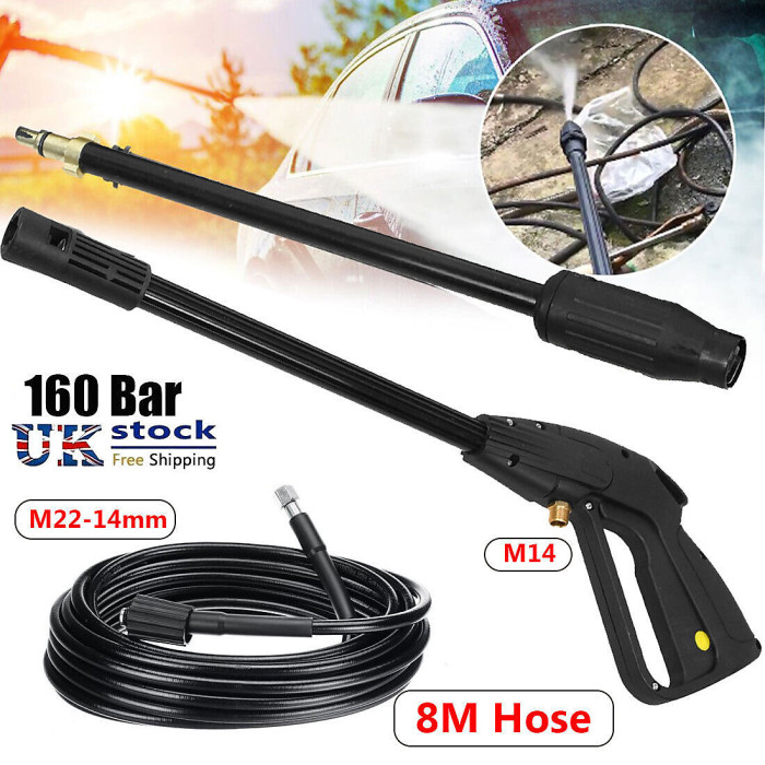 M14 High Pressure Power Washer Spray Gun Jet Lance Trigger Wash Wand 8M Hose kit