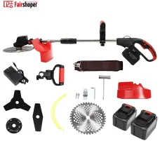 21V Cordless Strimmer & Brushcutter Kit with 2x 30Ah Batteries, Blades & Accessories
