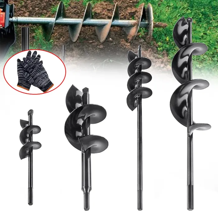 Set of 4 Garden Auger Drill Bits for Soil & Planting - Hex Shank - Mixed Sizes
