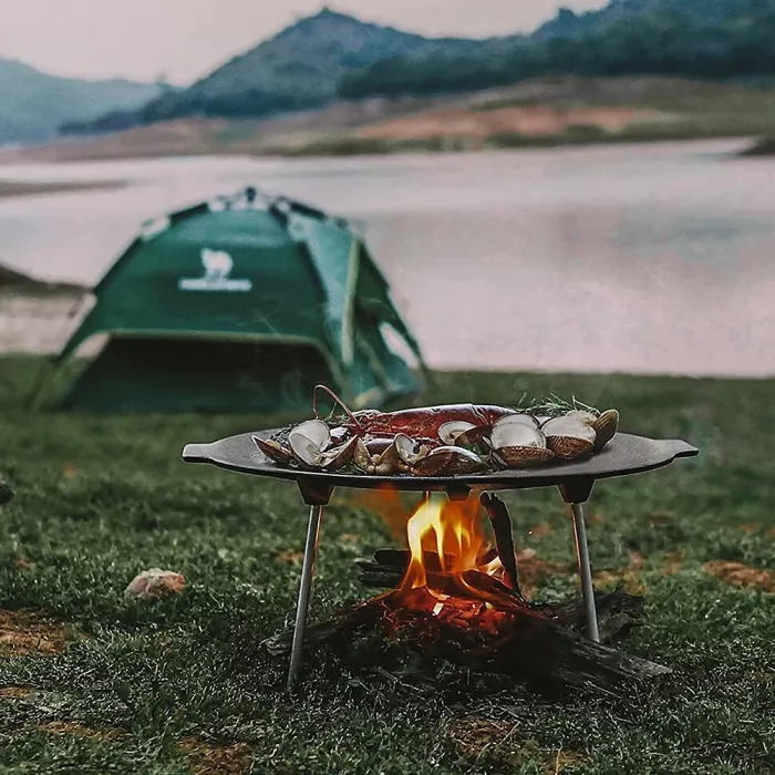 Cast Iron Stand Griddle Hot Plate BBQ Grill Cooking Camping Barbecue Party 17''