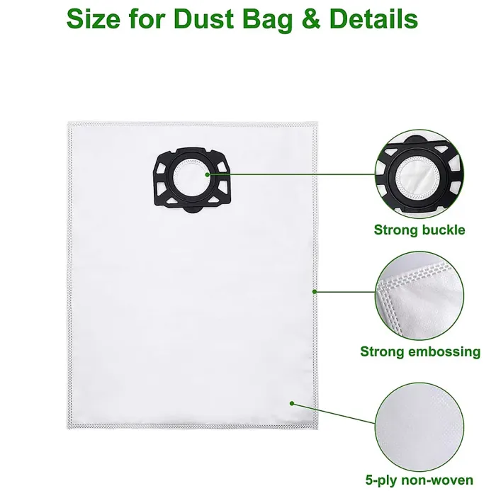 6 Pack Fleece Cloth Dust Bags fit Karcher WD2 PLUS WD3 KWD1 KWD3 WD3 Wet & Dry