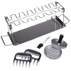 BBQ Accessory Gift Set with Burger Press, Chicken Rack and Meat Claws