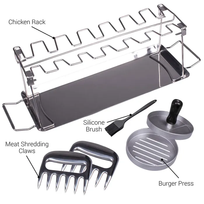 BBQ Accessory Gift Set with Burger Press, Chicken Rack and Meat Claws