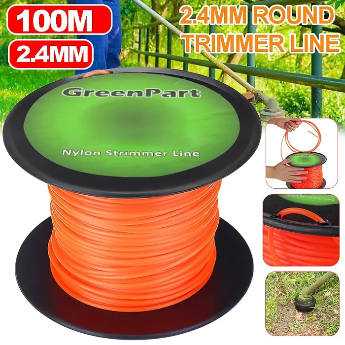 Strimmer Line 2.4mmx100m Heavy Duty Round Brushcutter Cord 2.4mm Dia 100m Length
