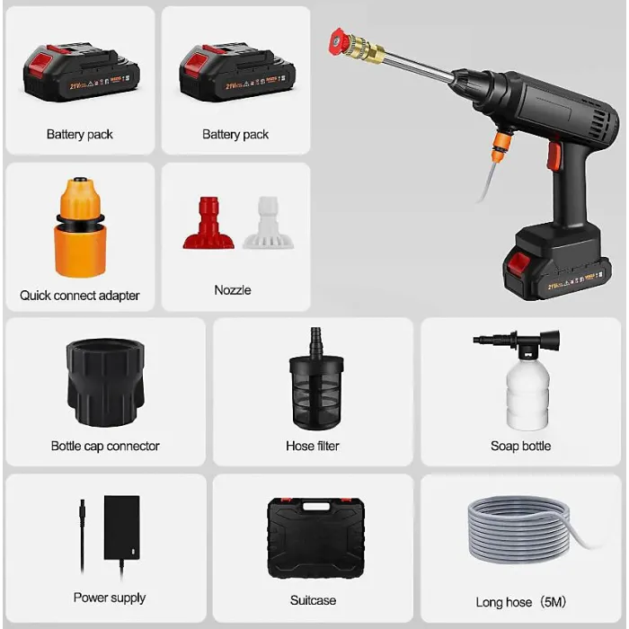 2 Battery Portable Cordless Car High Pressure Washer Jet Water Wash Cleaner Gun