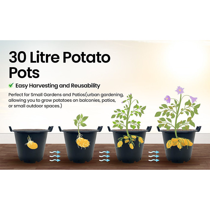 10 x Heavy Duty 30L Large Garden Plant Pots Potato Containers Buckets (Pack of 10) 30 Litre Plastic Planters for Outdoor Plants