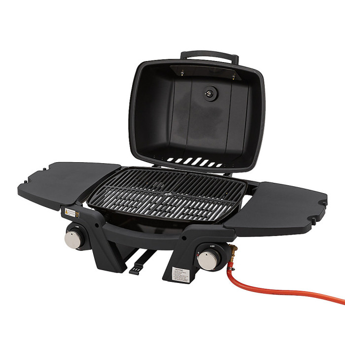 Black Cast Iron Portable Gas Grill Propane Grill with Side Tables