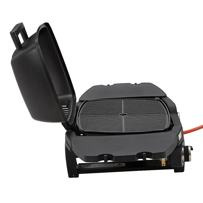 Black Cast Iron Portable Gas Grill Propane Grill with Side Tables