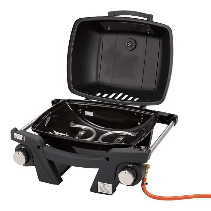 Black Cast Iron Portable Gas Grill Propane Grill with Side Tables