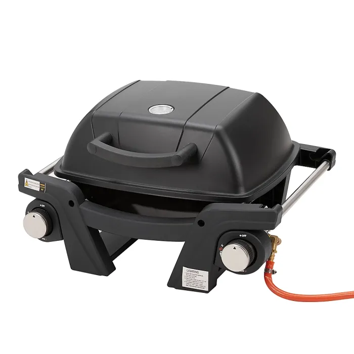 Black Cast Iron Portable Gas Grill Propane Grill with Side Tables