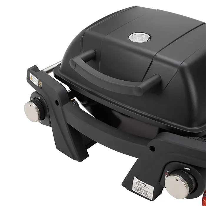 Black Cast Iron Portable Gas Grill Propane Grill with Side Tables