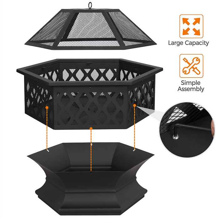 Yaheetech Heavy Duty Hex Fire Pit with Mesh Poker Sides