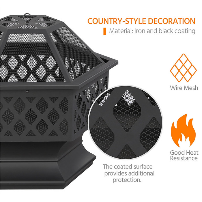 Yaheetech Heavy Duty Hex Fire Pit with Mesh Poker Sides