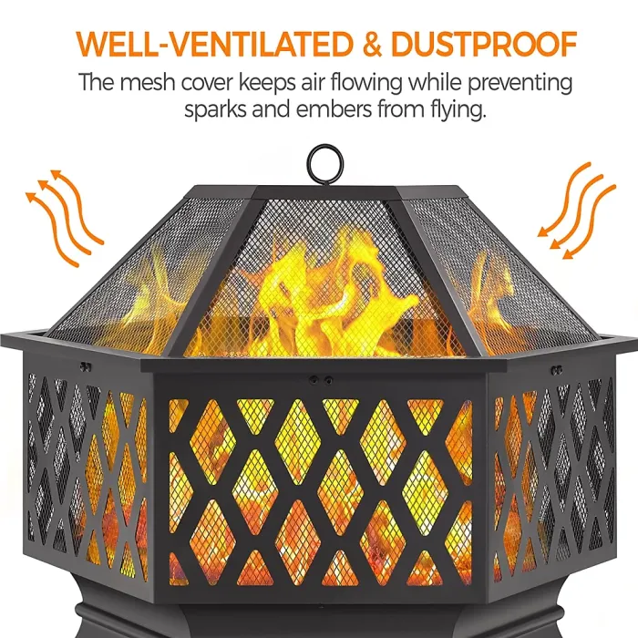 Yaheetech Hex-Shaped Fire Pit with Spark Screen and Poker