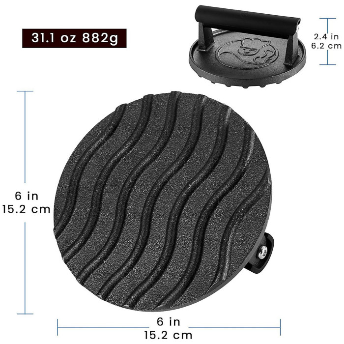 Gourmet Easy Cast Iron Smash Burger & Meat Press - Black